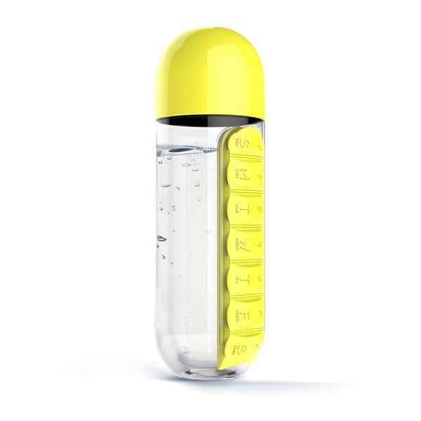 Fľaša so zásobníkom na lieky In Style Yellow, 600 ml