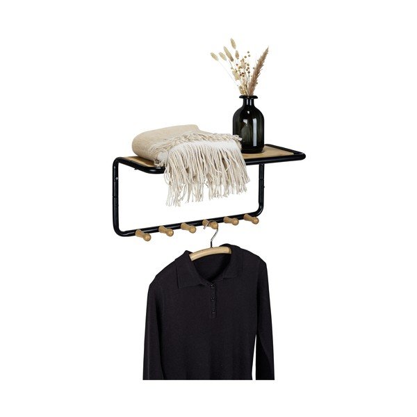 Čierny/prírodný kovový nástenný vešiak s poličkou Loft - Wenko-image-3
