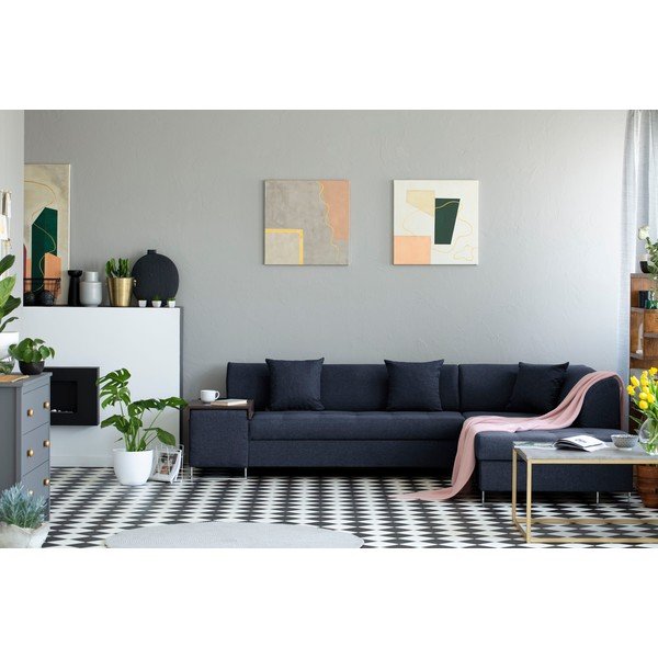 Modrá rohová rozkladacia pohovka s nohami v striebornej farbe Cosmopolitan Design Orlando, pravý roh-image-1