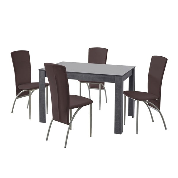 Set jedálenského stola a 4 tmavohnedých jedálenských stoličiek Støraa Lori Nevada Slate Brown