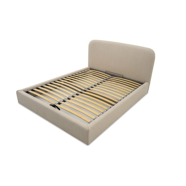 Béžová čalúnená dvojlôžková posteľ s úložným priestorom s roštom 140x190 cm Sea – Scandic-image-4