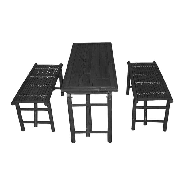 Set čierneho stolu a 2 lavíc z bambusu Leitmotiv