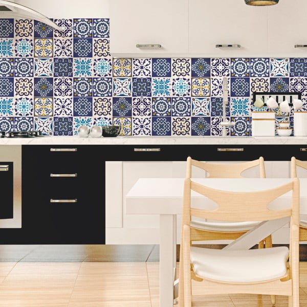 Sada 12 nástenných samolepiek Ambiance Wall Decals Tiles Azulejos Janeiro, 20 × 20 cm