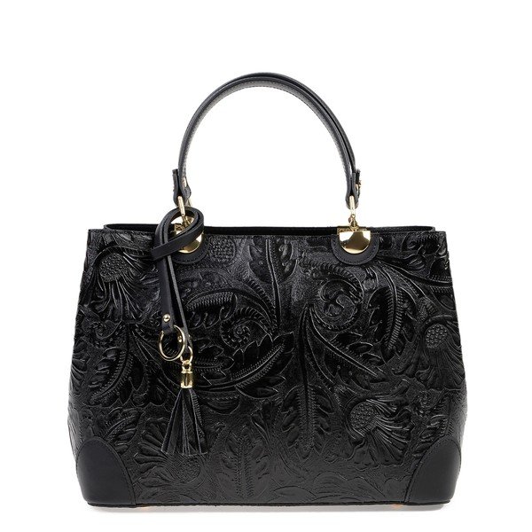 Čierna kožená kabelka Carla Ferreri Floral-image-1