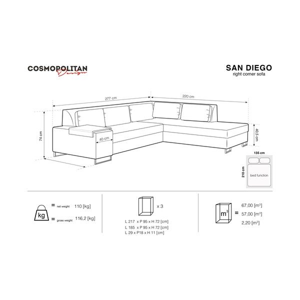 Zelená rozkladacia pohovka Cosmopolitan Design San Diego, pravý roh-image-2