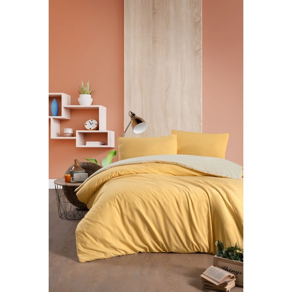 Žlto-krémové bavlnené obliečky na dvojlôžko/predĺžené s plachtou 200x220 cm - Mila Home-image-1