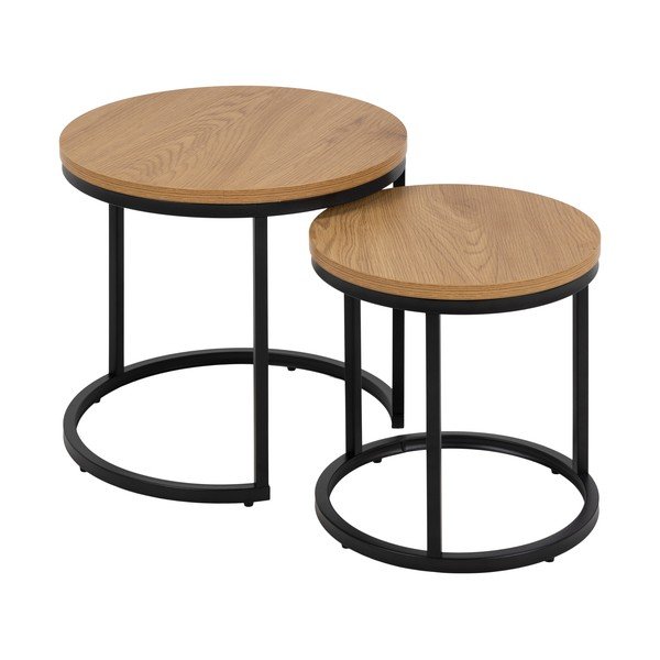 Okrúhle odkladacie stolíky s doskou v dubovom dekore v súprave 2 ks ø 45 cm Spiro – Actona-image-2