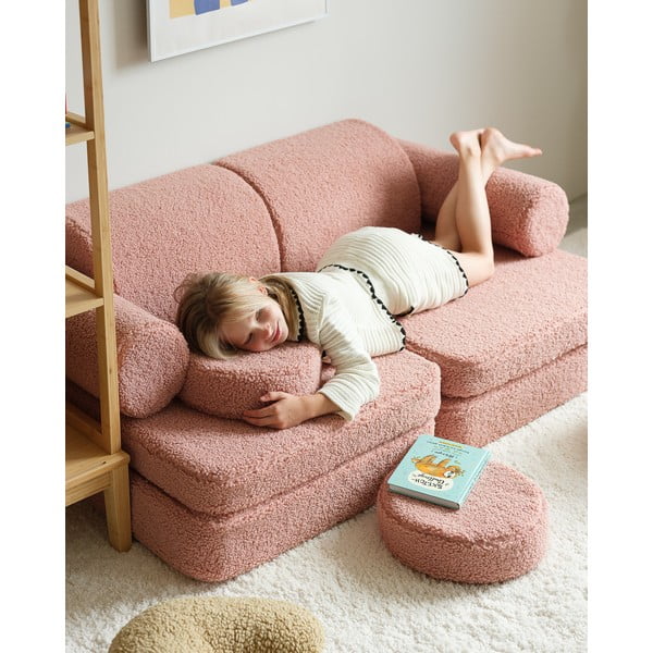 Ružová detská pohovka z textílie buklé 132 cm Settee – Wigiwama-image-2