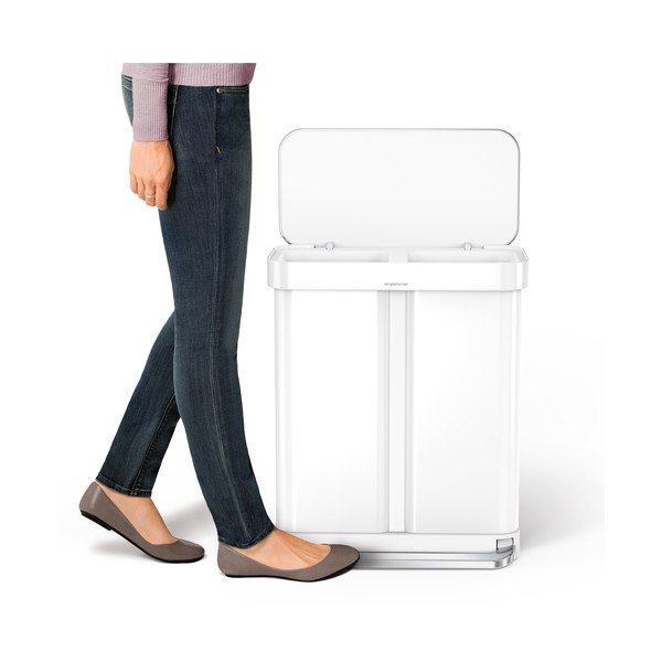 Biely oceľový odpadkový kôš 34+24 l na triedený odpad/pedálový Dual – simplehuman-image-4