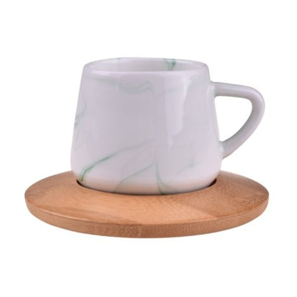 Súprava 6 svetlozelených porcelánových šálok s bambusovými podložkami Bambum Ebru