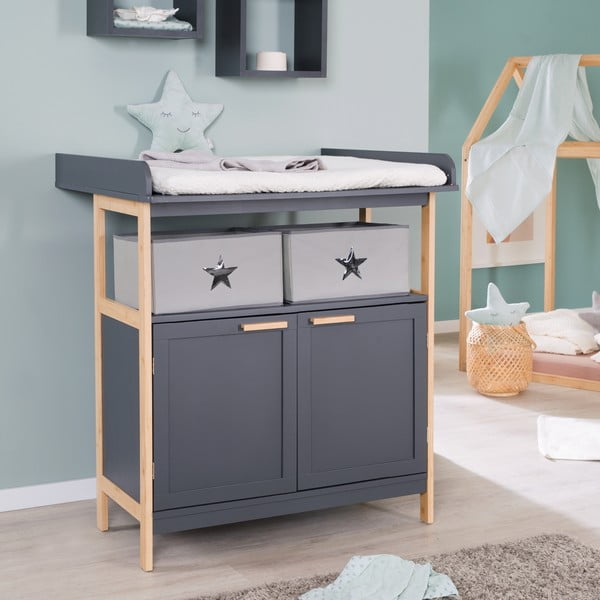 Antracitovosivá nízka detská komoda s prebaľovacím pultom 87x75 cm Berlin – Roba-image-3