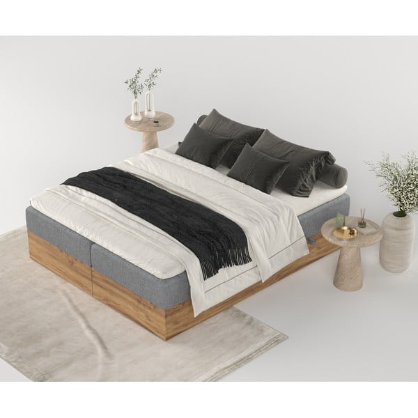 Boxspring posteľ s úložným priestorom v sivo-prírodnej farbe 160x200 cm Faro – Maison de Rêve-image-3