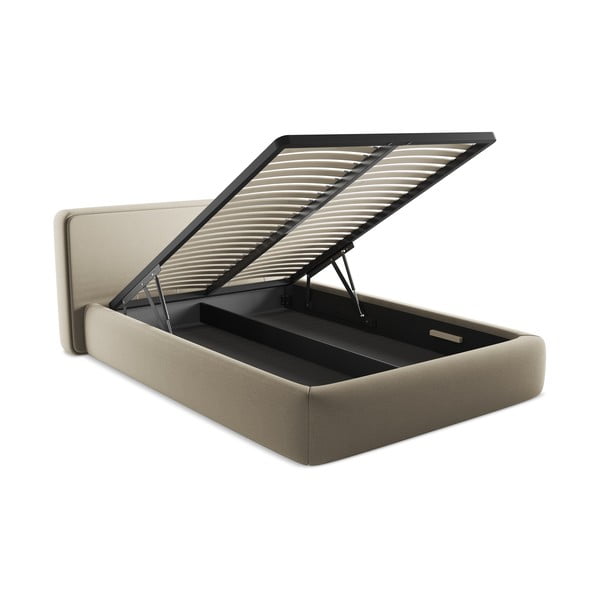 Béžová čalúnená dvojlôžková posteľ s úložným priestorom s roštom 140x200 cm Kiana – Makamii-image-3