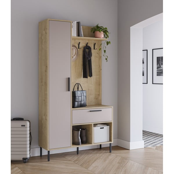 Predsieňová zostava v dekore duba v krémovo-prírodnej farbe 108x195x35 cm Heidy – Marckeric-image-1