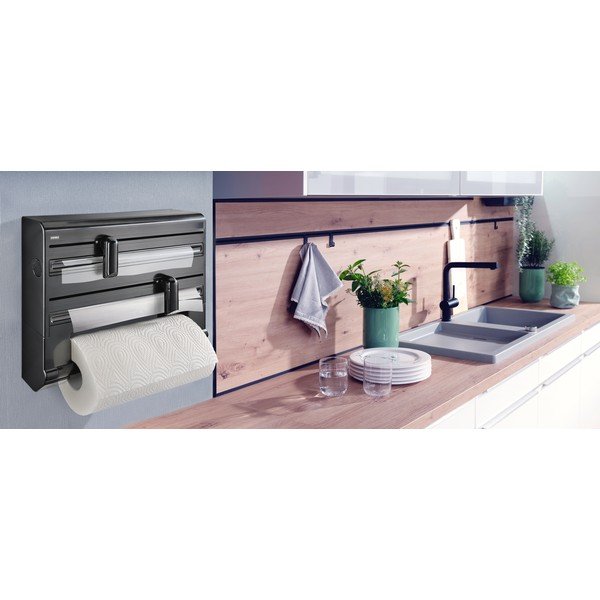 Čierny nástenný plastový držiak na fólie a papierové utierky Parat – LEIFHEIT-image-1