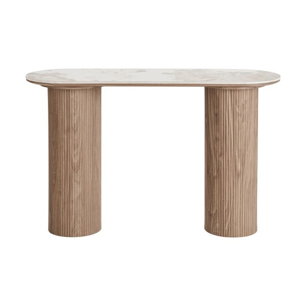 Béžový/v prírodnej farbe konzolový stolík s doskou v dekore mramoru 40x120 cm Athens – House Nordic-image-2