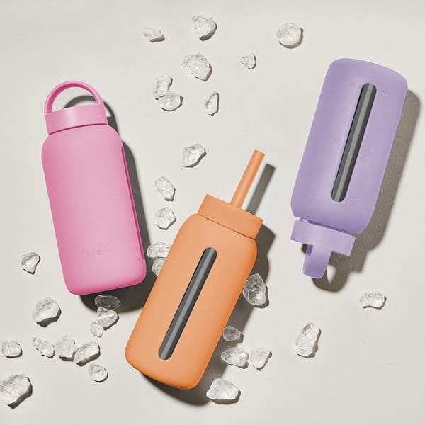 Silikónová slamka s čistiacou kefkou/s viečkom Tropical Papaya – Muuki-image-2