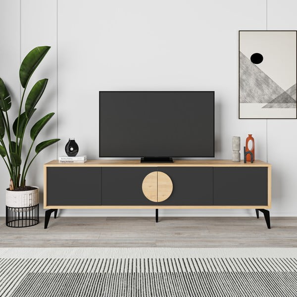 TV stolík v dekore duba v čierno-prírodnej farbe 180x51 cm Vae – Marckeric-image-4