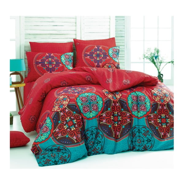 Farebné obliečky na dvojlôžko s prímesou bavlny India, 220 × 220 cm