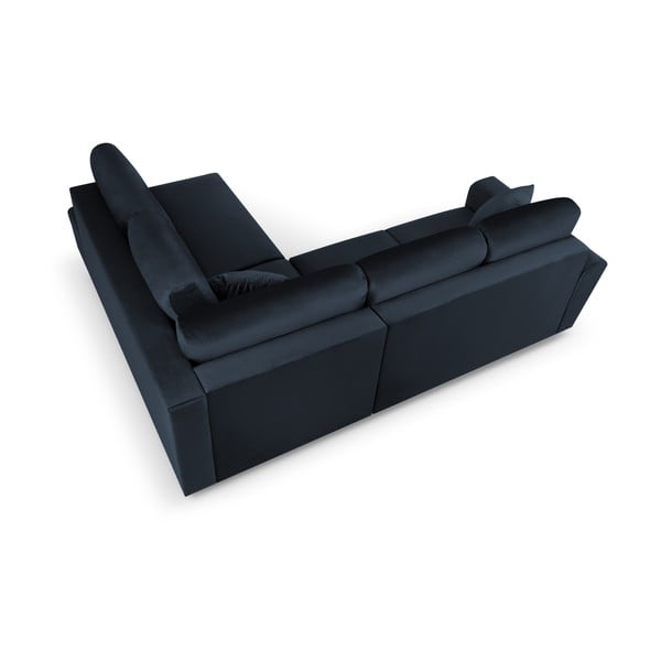 Tmavomodrá zamatová rozkladacia/s úložným priestorom rohová pohovka (pravý roh/do L) Kyoto – Cosmopolitan Design-image-4