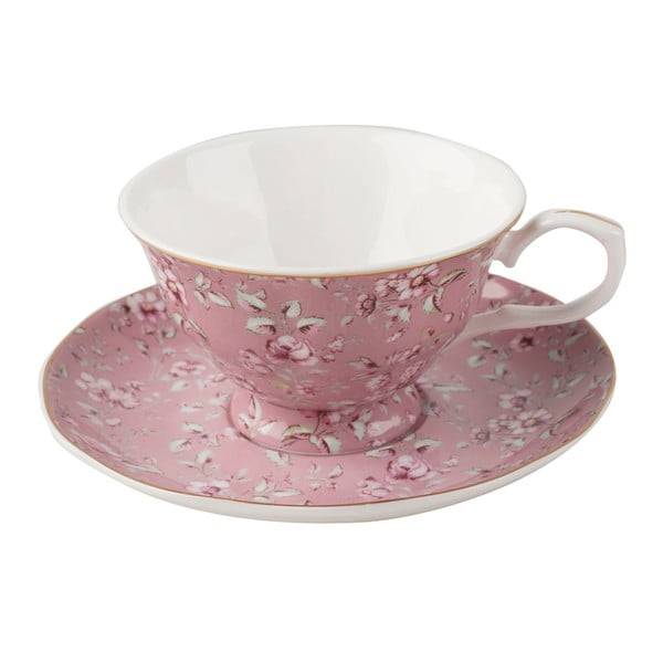 Ružový porcelánový hrnček s tanierikom Creative Tops Ditsy, 200 ml