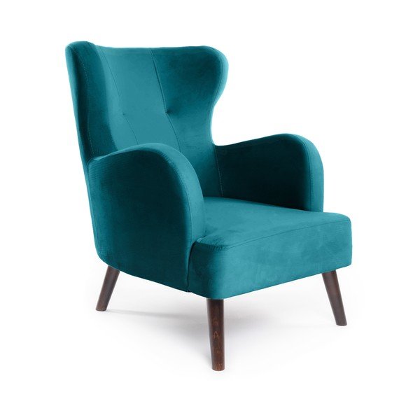 Tyrkysové zamatové kreslo ušiak Noemye – Bonami Selection