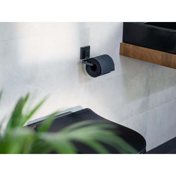 Čierny samodržiaci držiak na toaletný papier z nehrdzavejúcej ocele Quadro – Wenko-image-4
