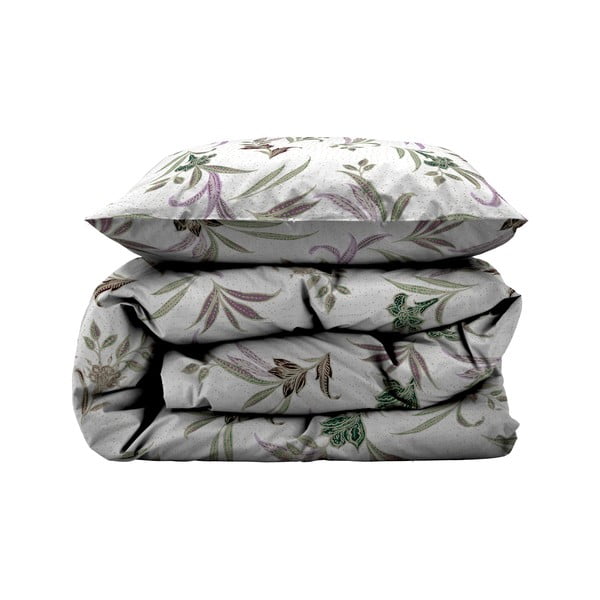 Zeleno-béžové predĺžené obliečky na jednolôžko z bavlneného saténu 140x220 cm Soft Tropic – Södahl