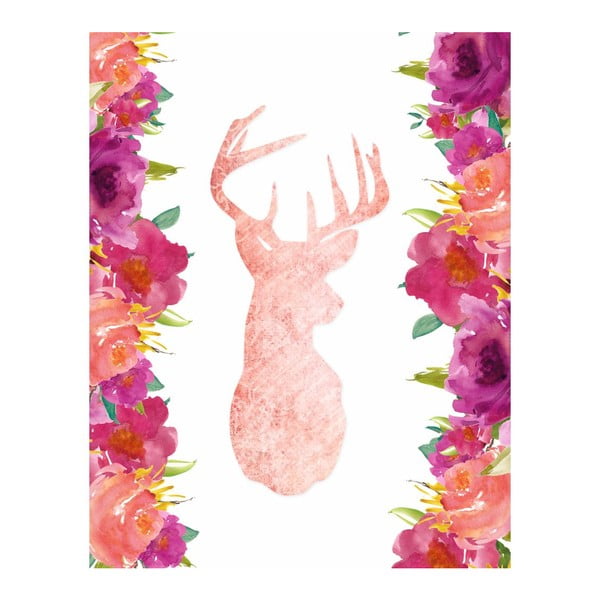 Plagát v drevenom ráme Pink Deer, 38x28 cm