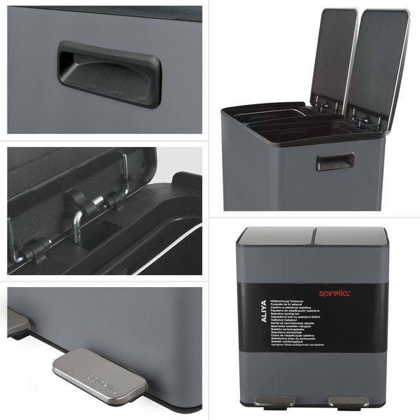 Tmavosivý oceľový odpadkový kôš 2x20 l na triedený odpad/nášľapný Aliya – Spirella-image-2