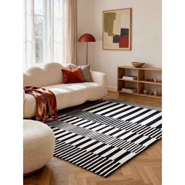 Čierno-biely ručne tkaný vlnený koberec 200x290 cm Stryve Pulse – Elle Decoration-image-1