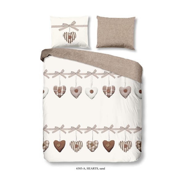 Béžové bavlnené posteľné obliečky Muller Textiel Hearts, 135 x 200 cm