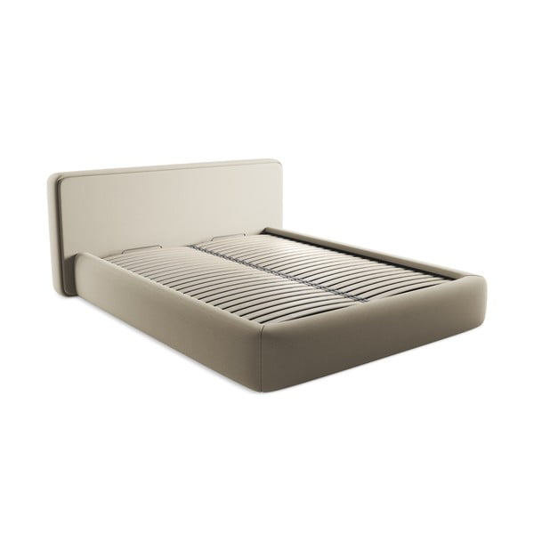 Béžová čalúnená dvojlôžková posteľ s úložným priestorom s roštom 160x200 cm Kiana – Makamii