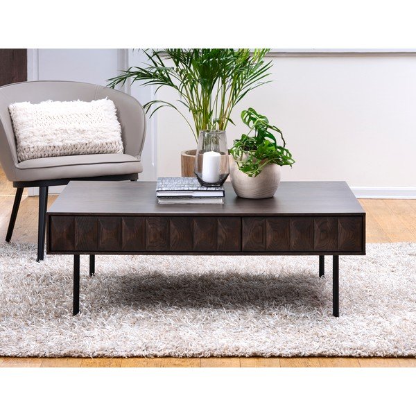 Tmavohnedý konferenčný stolík s doskou v dubovom dekore 71x117 cm Latina – Unique Furniture-image-1
