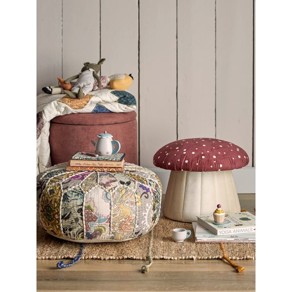 Červeno-biely zamatový detský puf Lue - Bloomingville Mini-image-4