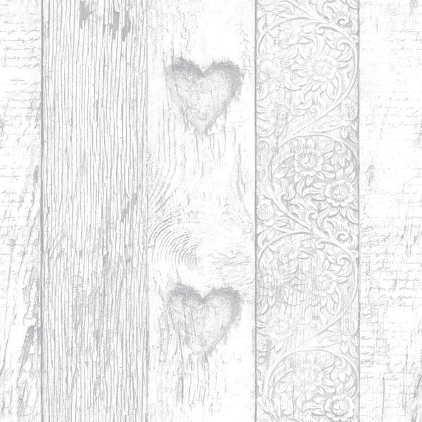 Sivá nástenná tapeta Graham & Brown Plank Love Heart, 0,52 x 10 m