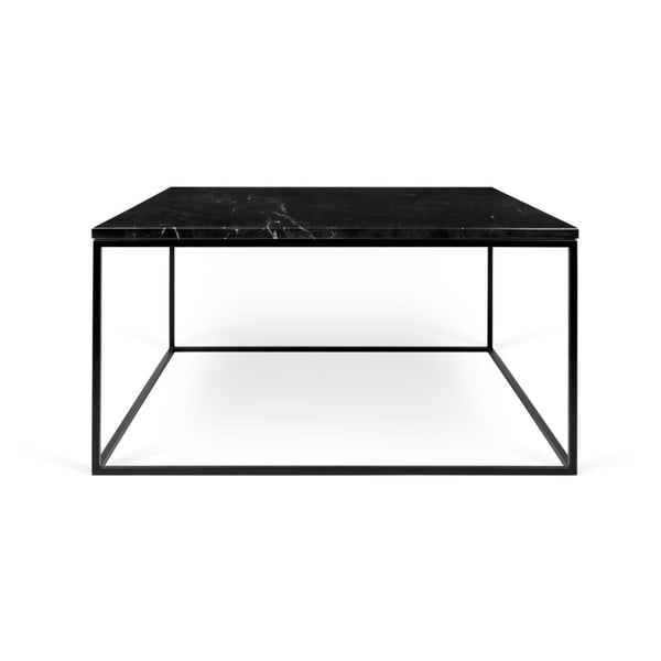 Čierny mramorový konferenčný stolík s čiernymi nohami TemaHome Gleam, 75 x 75 cm