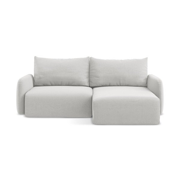 Svetlosivá zamatová rozkladacia/s úložným priestorom rohová pohovka (pravý roh/s leňoškou) Kalena – Makamii