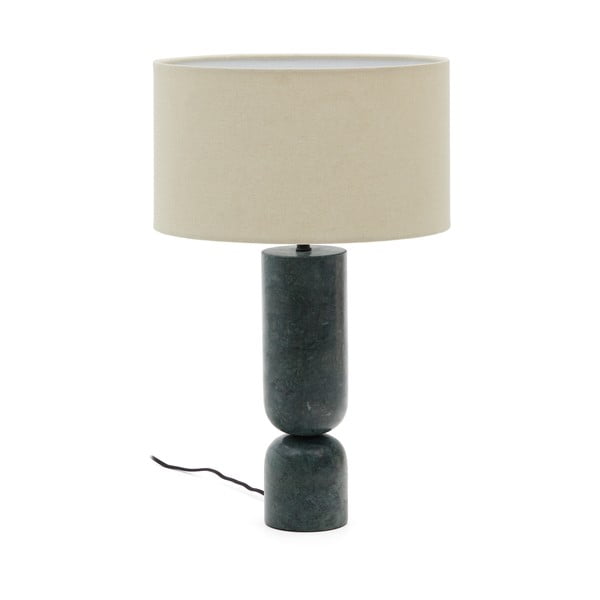 Tmavozelená/béžová mramorová stolová lampa s textilným tienidlom (výška 57 cm) Vex – Kave Home
