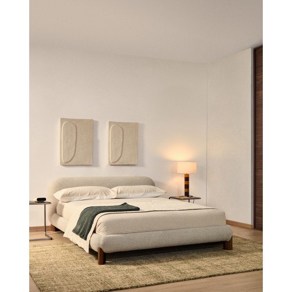 Béžová čalúnená dvojlôžková posteľ bez roštu 180x200 cm Odina – Kave Home-image-1