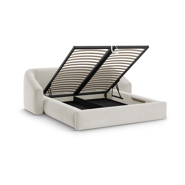 Béžová čalúnená dvojlôžková posteľ s úložným priestorom s roštom 140x200 cm Campi – Cosmopolitan Design-image-1