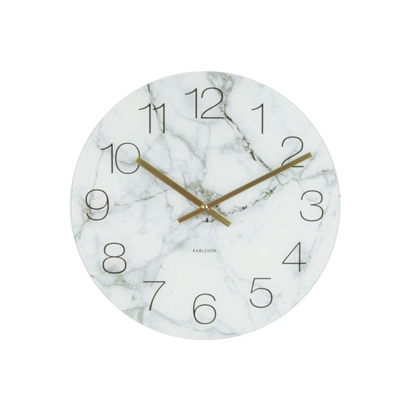 Biele nástenné hodiny Karlsson Glass Marble, ⌀ 40 cm