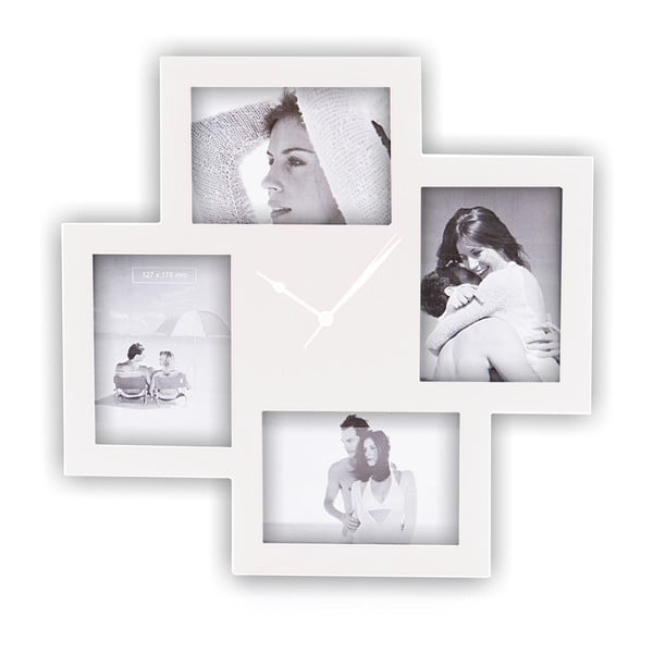 Biele nástenné hodiny s fotorámikmi Tomasucci Collage