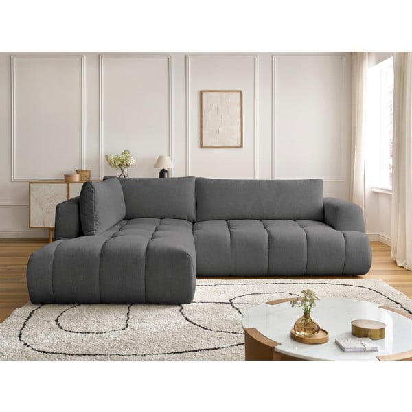 Tmavosivá rozkladacia/s úložným priestorom rohová pohovka (ľavý roh/do L) Fuji – Bobochic Paris-image-1