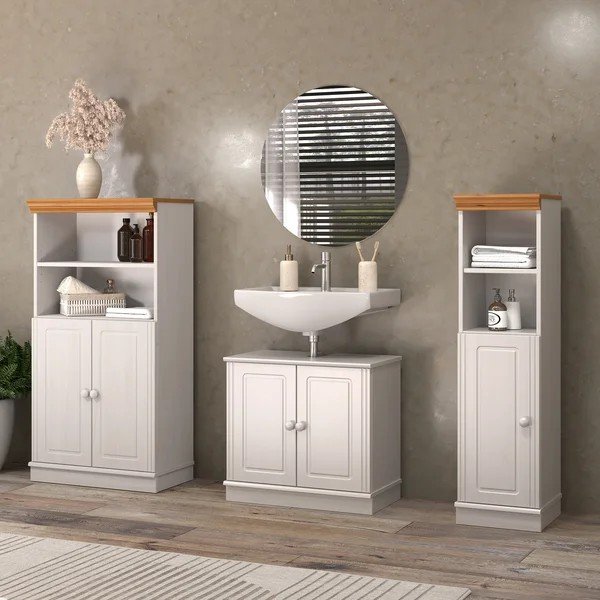 Biela vysoká kúpeľňová skrinka z borovicového dreva 60x115,5 cm Anita – Støraa-image-1