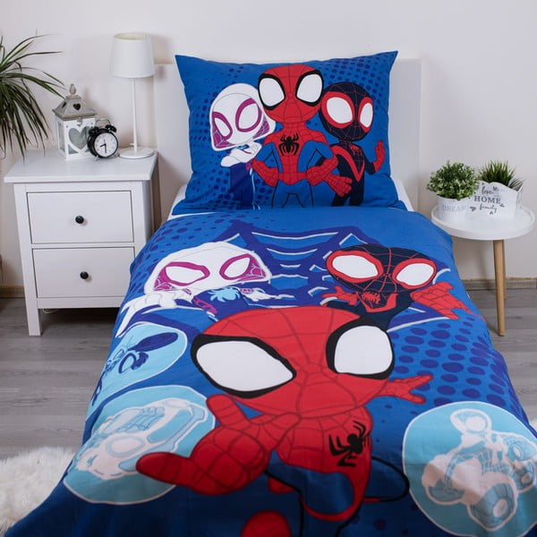 Modrá bavlnená detská obliečka na jednolôžko 140x200 cm Spidey – Jerry Fabrics-image-1