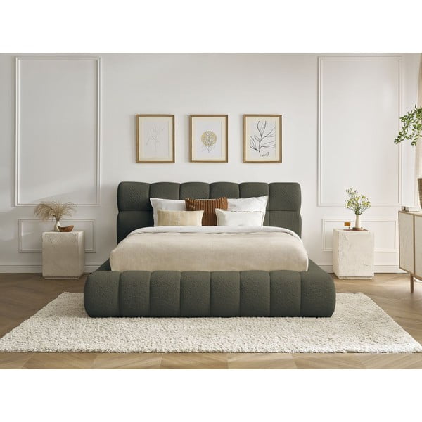 Zelená čalúnená dvojlôžková posteľ s úložným priestorom s roštom 160x200 cm Mont Blanc – Bobochic Paris-image-1