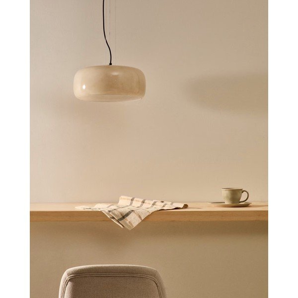 LED závesné svietidlo sivobéžové so skleneným tienidlom ø 38 cm Reig – Kave Home-image-3