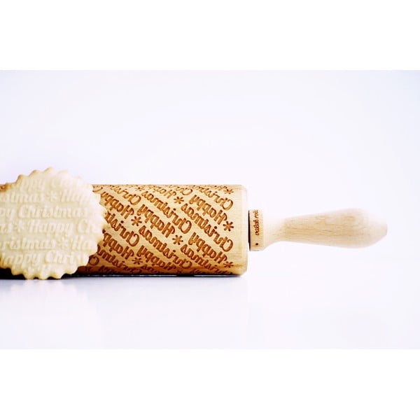 Drevený vianočný embosovaný valček na cesto Valek Happy Christmass-image-2