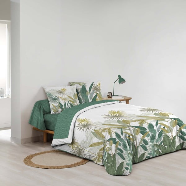 Biele/zelené bavlnené obliečky na dvojlôžko/predĺžené s plachtou/6-dielne 240x220 cm Otika – douceur d'intérieur